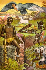 Illusztráció képzeletbeli afrikai szörnyetegekkel "" Az afrikai babonák illusztrálva"" címmel (küklopsz, egyszarvú...), 1889 körül. alkotó: Unknown artist