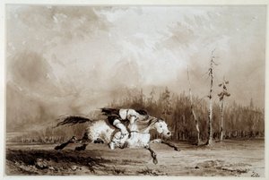 Amerika indiánja: "" Egy ló vágtat egy embert megkötözve"" Névtelen rajz. 19. századi La Rochelle, Musee du Nouveau Monde alkotó: Unknown artist