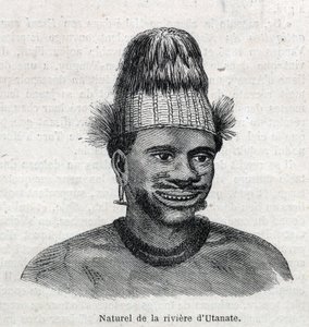 Új-Guinea (Új-Guinea) őslakosai: az Utamate folyó természetes. Metszet a „The Illustrous Universe”-be alkotó: Unknown artist