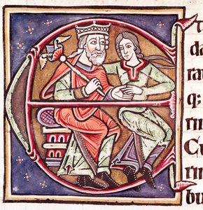 Kezdő E betű Dáviddal és Betsabéval (miniatűr alkotó: Unknown artist