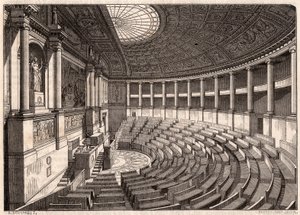 A képviselőház (Nemzetgyűlés) belső nézete, korábban Palais Bourbon, Párizs, Franciaország alkotó: Unknown