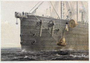 Tenger alatti kábel telepítése 1858-ban (mérföldkőnek számító bója) - W. H. Russel „The Atlantic Telegraph” című művében, 1860 körül alkotó: Unknown artist