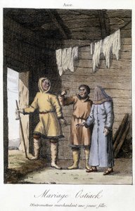 Közvetítő alkudozással egy fiatal lánnyal esküvőre Ostiak (hanti vagy khante) (a paleozibériai vadásztörzs az Ob-völgy középső részének erdőterületén telepedett le). alkotó: Unknown artist