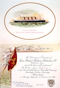 Lord Stalbridge meghívója az SS Mauretania vízre bocsátására, 1906. szeptember 20. alkotó: Unknown Artist