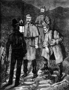 Ír rendőrjárőr egy gyanúsítottat irányít (1881). alkotó: Unknown artist