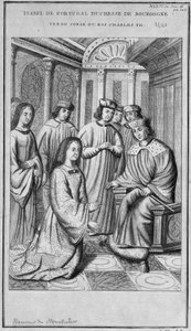 Portugál Izabella (1397-1472) Burgundia hercegnője keményen veszi a conge VII. Károly királyt. alkotó: Unknown artist