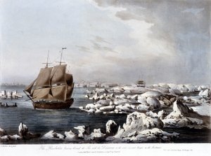 James Cook utazásai: a Resolutions hajó az előtérben, a Discovery pedig a jégbe került a háttérben – a „” Cook kapitány utolsó útja” című filmben. III. alkotó: Unknown artist