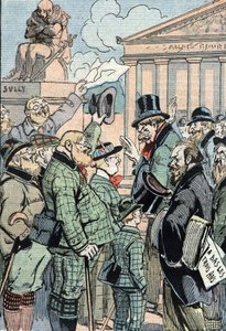 Jean Jaures egyesült szocialisták ellenzi a hároméves törvényt (katonai szolgálat) a németek képviseletében, 1914. június (A Jean Jaures által vezetett egyesült szocialistákat támogató németek ellenzi a hároméves törvényt, 1914. június) Karikatúra a "Le pe alkotó: Unknown Artist