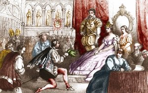 Jean Nicot bemutatja a dohánynövényt Catherine de Medicisnek (Caterina de medici) és a Lotaringiai Ház nagypriorjának. 16. század. századi metszet alkotó: Unknown artist