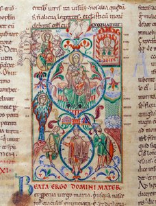 A Jesse-fa a szüzesség szimbólumait veszi körül A Szűzet Theotokos bizánci nevével tervezték. Miniatűr a „Lectiaire de Citeaux”-ból” 12. századi Dijon, Városi Könyvtár alkotó: Unknown artist