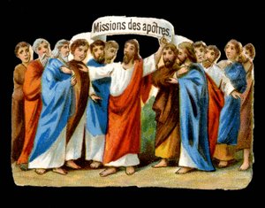 Jézus az apostolokra – Chromóra – bízza küldetéseiket. alkotó: Unknown artist