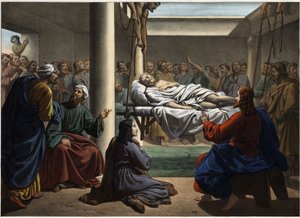 Jézus meggyógyítja a betesdai bénát. Névtelen metszet a 19. század közepéről. alkotó: Unknown artist