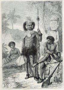 James Cook kapitány (1728-1779) utazása: a Marquesas-szigetek őslakosai – az illusztráció a „18. századi nagy tengerészek” c. alkotó: Unknown artist