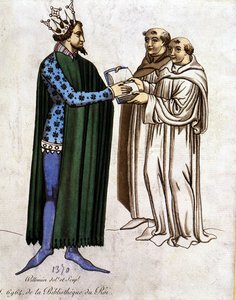 Arthur király és két szerzetes – kivonat a Lancelot du lac-ból, i.sz. 1370-ből. alkotó: Unknown artist