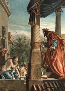 Dávid király és Bethsabee, leendő felesége a fürdőben, Juan Justo Huguet „El Culto de la Hermosura” című művében, Molinas Hermanos szerkesztői alkotó: Unknown artist
