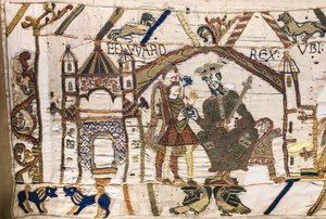 Hitvalló Edward király elküldi Haroldot Normandiába, Bayeux gobelin (gyapjú hímzés vászonra) alkotó: Unknown artist