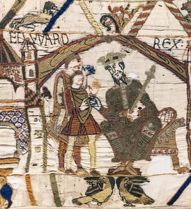 Hitvalló Edward király elküldi Haroldot Normandiába, Bayeux gobelin (gyapjú hímzés vászonra) alkotó: Unknown artist