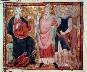 II. Henrik angol király (1133-1189) eveque-t és katonákat kapott Miniatűr egy 15. századi kéziratból. Paris, B.N. alkotó: Unknown artist