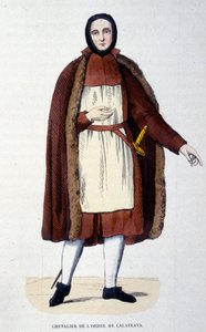 A Calatrava Lovagrend lovagja. Vallásos és lovagok egy csoportja védte Calatrava városát Spanyolországban a kasztíliaiak ellen 1145-ben és 1158-ban. A rendet 1523-ban a spanyol koronához csatolták, a király nagymestere volt. 19. sz. metszete alkotó: Unknown artist