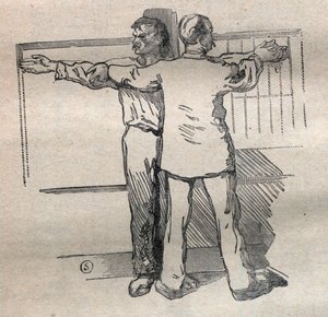 Bírói antropometria vagy bertillonnage, Alphonse Bertillon (1853-1914) módszere: a nagy, nagy kaliberű karok mérése - Metszet a „La Science francaise”-ben alkotó: Unknown artist