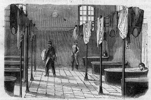 A Sainte Anne (Sainte-Anne) menedékház Párizsban: a fürdőszoba - Metszet a „Le Journal Illustrée”-ben alkotó: Unknown artist