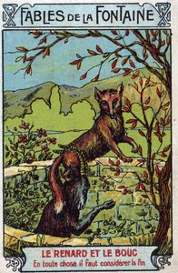 Le Fox et le Bouc - Jean de La Fontaine (1621-95) meséi - A 19. század végének kromolitográfiája Magángyűjtemény alkotó: Unknown artist