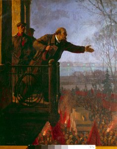 Lenin a Csecsinszkaja-ház erkélyén éjszaka, 1917. április (olaj, vászon) alkotó: Unknown Artist
