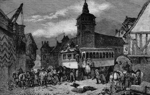 Les Omnibus de Paris a 19. században: az autó 60 üléses - metszet 1892-ből alkotó: Unknown artist
