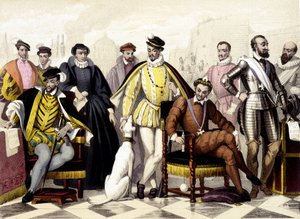 Les Valois – 1547-től 1589-ig. II. Henrik, Medici Katalin (Caterina de Medici), IX. Károly, III. Henrik, IV. Henrik. századi metszet. alkotó: Unknown artist