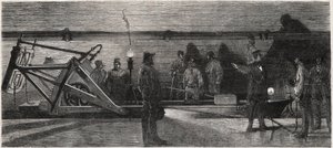 Les egouts de Paris: „öblítő csónak” a gyűjtőcsatorna tisztítására - Gravírozás a „Le Monde Illustré”-től” alkotó: Unknown artist