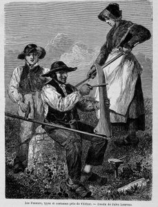 A rendterítők, típusok és jelmezek Thiézac közelében, Auvergne-ben - a „” A világ körül” című filmben” alkotó: Unknown artist