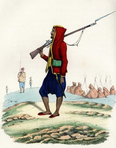 Abd-el-Kader emír könnyűgyalogsága, az afrikai francia hadsereg ellenállása az algíri expedíció során 1830-ban. In”” Storia d