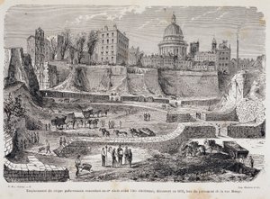 Az 1870-ben, a Rue Monge fúrása során felfedezett gall-római cirkusz helye, amely a keresztény korszak előtti 3. századból származik. alkotó: Unknown artist