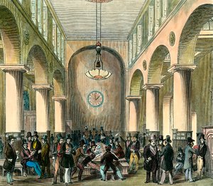 Londoni Értéktőzsde: Londoni tőzsde a XIX. Metszés. Magángyűjtemény. alkotó: Unknown artist
