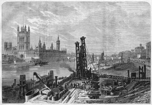 London, dokkok építése a Temze déli partján, Westminster közigazgatási városával szemben az északi parton. In „” L
