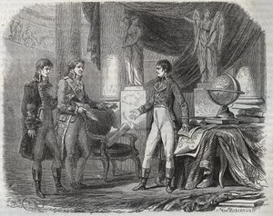 Lord Cornwallis (1738-1805) az amiensi békeszerződésről (1802) tárgyal Bonaparte Napóleonnal (1769-1821) – az amiensi békéről, Franciaország – 1802 márciusában aláírt szerződés, amely véget vetett a függetlenségi háborúknak alkotó: Unknown artist
