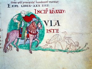 Lord a sólyomvadászat. A középkor miniatűrje. „Moralia in Job” kézirat a Citeaux-i apátságból I. Gergely pápának alkotó: Unknown artist