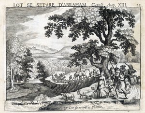 Loth elválik Ábrahámtól – Biblia, metszet alkotó: Unknown artist