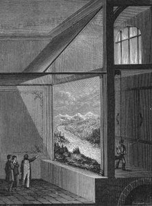 Louis Daguerre bemutatta a diorámát és a festményváltás módját alkotó: Unknown artist