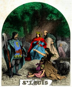 IX. Lajos (Szent Lajos 1214-1270) igazságot szolgáltat egy tölgy alatt, Metszet 19. század alkotó: Unknown artist