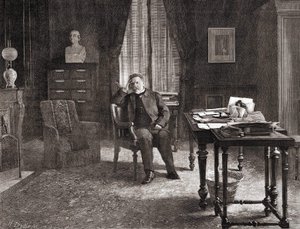 Louis Pasteur az intézet irodájában. 19. századi metszet. alkotó: Unknown artist