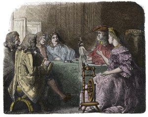 XIV. Lajos üzletet köt minisztereivel Madame de Maintenon lakásában (metszet) alkotó: Unknown artist