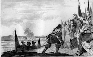 XV. Lajos (1710-74) az 1745-ös fontenoi-i csatában – Ausztria örökösödési háborúja (1740-1748) – Szászországi Maurice, Szászország marechalja (1696-1750), a fontenoi-i csatában győztes francia királlyal találkozik , XV. Lajos (1710-1774) - 1825-ös metszete alkotó: Unknown artist