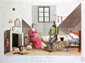 Szerelem és nyomorúság vagy házasság talaj nélkül, szegényes háztartás, 19. század eleje alkotó: Unknown artist
