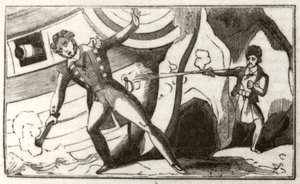 „Lowther lelőtt egy angol kapitányt, miközben lőtte a hajóját”, 1836 körül alkotó: Unknown artist