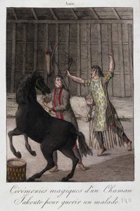 Yakoute (Yakoute) sámán mágikus szertartása egy beteg meggyógyítására (Szibéria) - metszet, deb. 19. század alkotó: Unknown artist