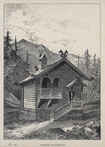 Maison Scandinavian (Skandináv Ház) – 1889-ben készült metszet az „Emberi lakhatás története az 1889-es egyetemes kiállításon, Charles GARNIER úr – Librairie centrale des beaux-arts Paris 1889 című könyvében alkotó: Unknown artist