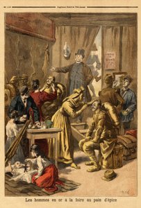 Egy élő „férfiak aranyban”” festmény szereplőinek sminkje a mézeskalácsvásárra. Metszet a „” Le petit journal”-ban” 1894.04.16. Selva gyűjteménye. alkotó: Unknown artist