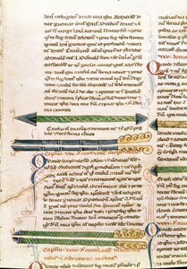 Guillaume de Salicet (Guglielmo da Saliceto) (1207-1270) szerzetes és orvos kéziratos oldala: „” Sebészet”” (MS. LAT.VII XXXII-3023). 14. századi Biblioteca Marciana Velence alkotó: Unknown artist