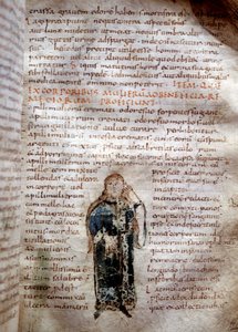 Kéziratos oldal Claude Galien "On the Simple Drugs"-ból (Klaudios Galenos vagy Claudio Galeno vagy Claudius Galenus vagy Galen, v. 131 - v. 201). 8. vagy 9. század. Lucca kormányzója. alkotó: Unknown artist